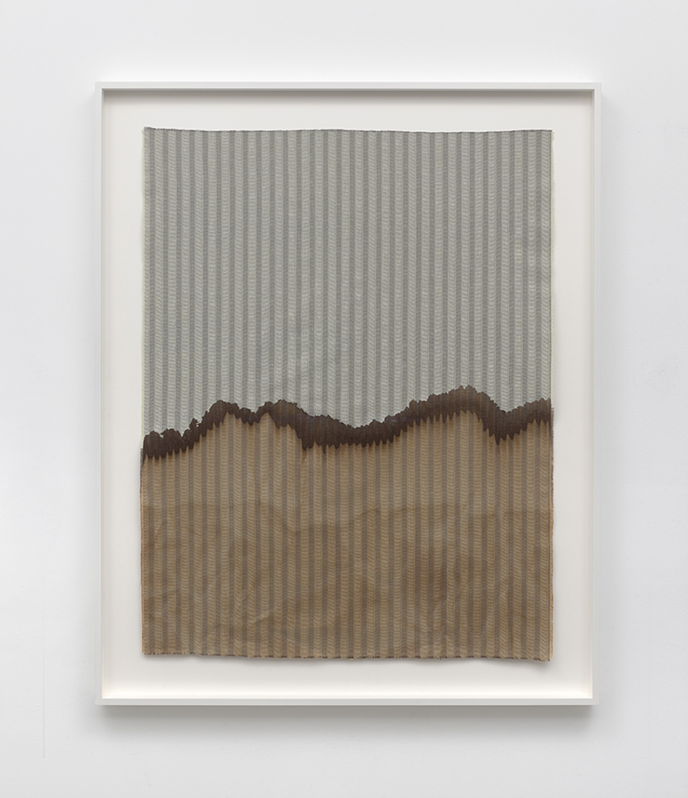 Edith Dekyndt -Laboratory 01 - Remake (coffee on fabric) Blue No 3, 2019